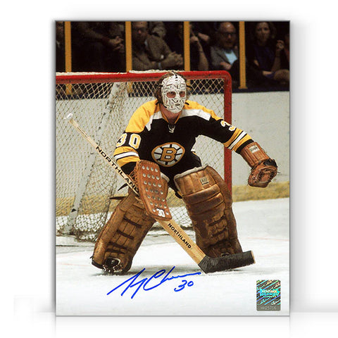 Fotografía de 8 x 10 firmada por Gerry Cheevers, portero de los Boston Bruins