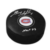 Disco de los Montreal Canadiens firmado por Guy Lapointe con nota del Salón de la Fama