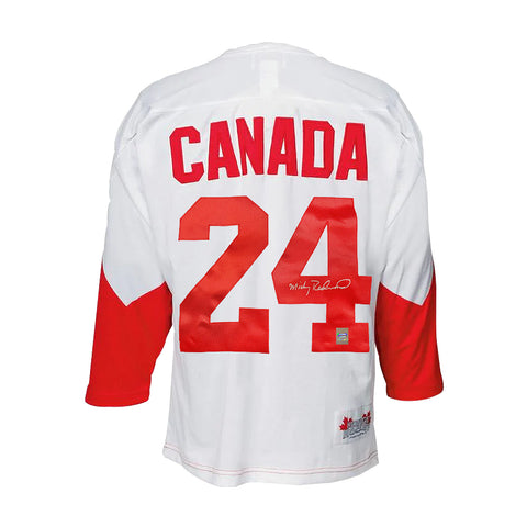 Camiseta de la Summit Series de 1972 del equipo de Canadá firmada por Mickey Redmond