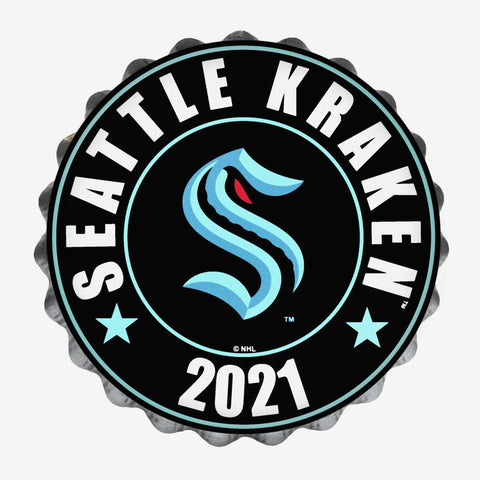 Logotipo de la pared con tapas de botellas de la NHL de Seattle Kraken