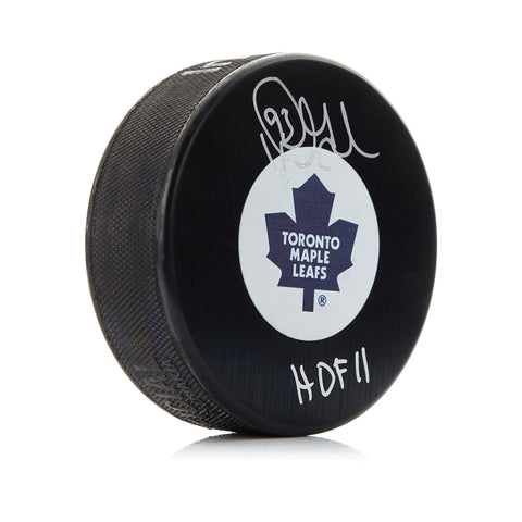 Disco de vinilo autografiado por Doug Gilmour de los Toronto Maple Leafs con nota del Salón de la Fama
