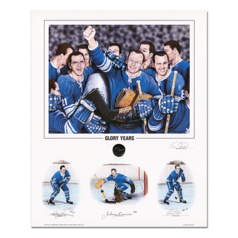 Impresión de edición limitada de Glory Years firmada por Bobby Baun, Johnny Bower y Ron Ellis