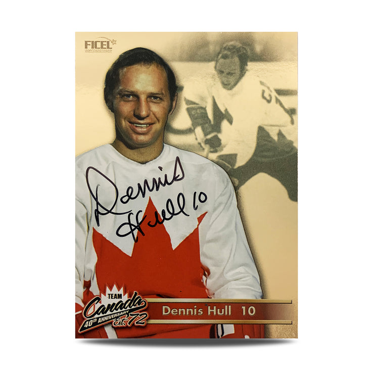 Tarjeta oficial firmada del 40.° aniversario del equipo de Canadá de 1972, número 10 de Dennis Hull