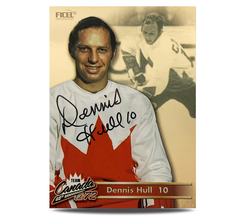 Tarjeta oficial firmada del 40.° aniversario del equipo de Canadá de 1972, número 10 de Dennis Hull
