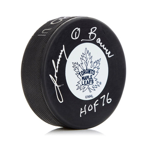 Johnny Bower Signed Toronto Maple Leafs Puck with HOF Note