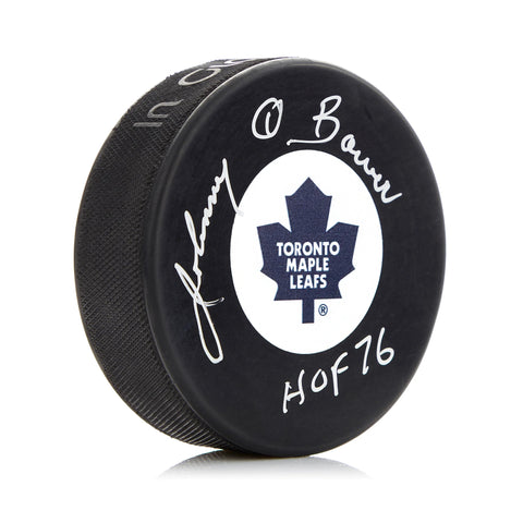 Disco de vinilo firmado por Johnny Bower de los Toronto Maple Leafs con nota del Salón de la Fama