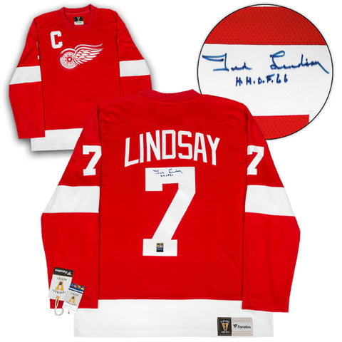 Camiseta vintage de los fanáticos de los Detroit Red Wings firmada por Ted Lindsay