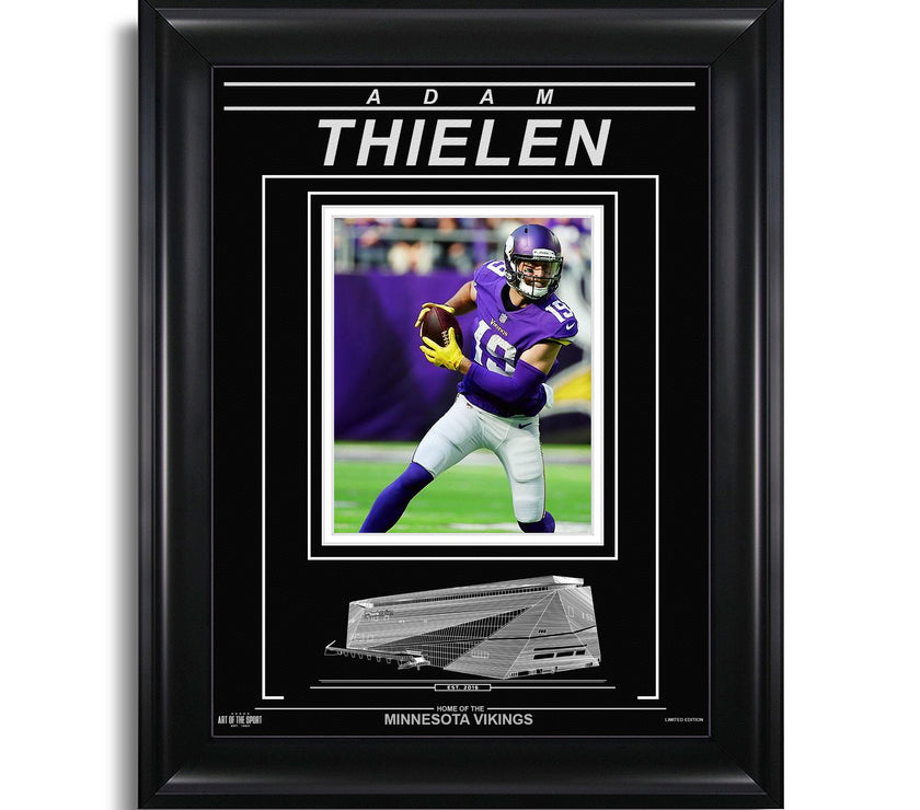 Fotografía enmarcada grabada de Adam Thielen, Minnesota Vikings - Acción