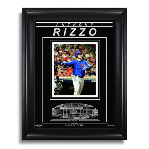 Fotografía enmarcada grabada de Anthony Rizzo Chicago Cubs - Home Run