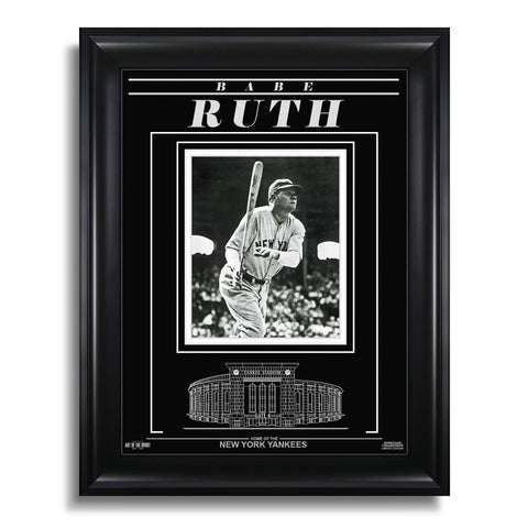 Fotografía enmarcada grabada de Babe Ruth de los Yankees de Nueva York - Action Hit
