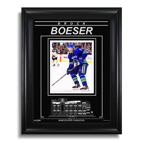 Fotografía enmarcada grabada de Brock Boeser, Vancouver Canucks - Acción