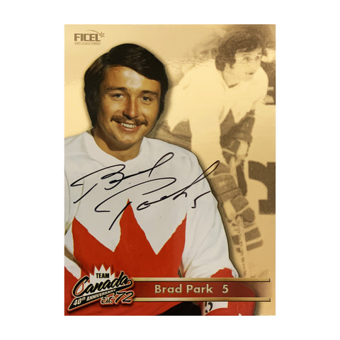 Tarjeta oficial firmada por Brad Park #5 del 40.° aniversario del equipo de Canadá de 1972