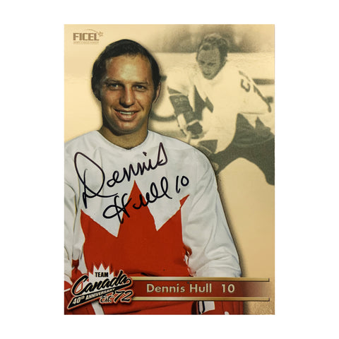 Tarjeta oficial firmada del 40.° aniversario del equipo de Canadá de 1972, número 10 de Dennis Hull