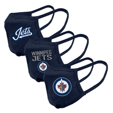 Paquete de 3 mascarillas reutilizables con el logotipo del equipo de la NHL de los Winnipeg Jets para jóvenes
