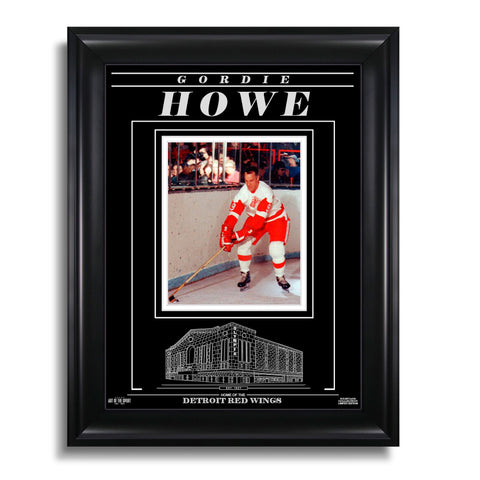 Fotografía enmarcada grabada de Gordie Howe, Detroit Red Wings - Acción