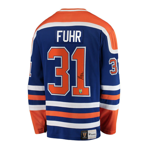 Camiseta vintage de los Edmonton Oilers firmada por Grant Fuhr