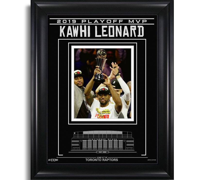 Fotografía enmarcada grabada de Kawhi Leonard de los Toronto Raptors: MVP de los playoffs de 2019