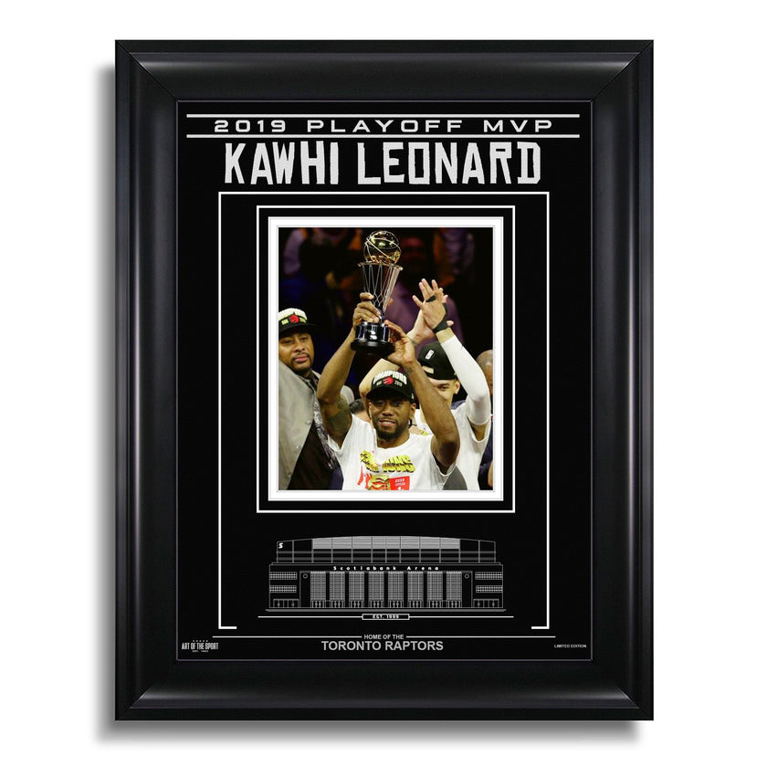 Fotografía enmarcada grabada de Kawhi Leonard de los Toronto Raptors: MVP de los playoffs de 2019