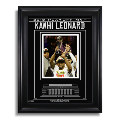 Fotografía enmarcada grabada de Kawhi Leonard de los Toronto Raptors: MVP de los playoffs de 2019