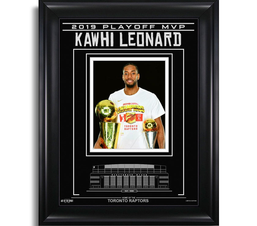 Fotografía enmarcada grabada de Kawhi Leonard de los Toronto Raptors: MVP de los playoffs de 2019
