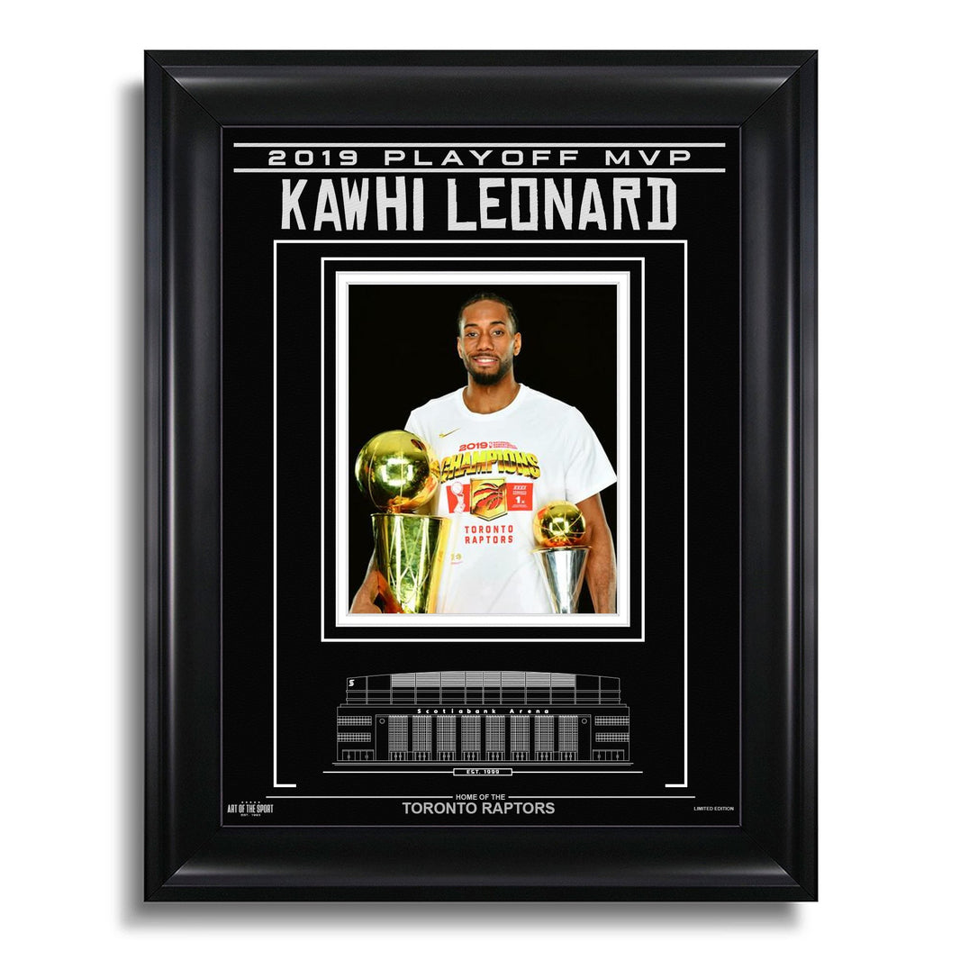 Fotografía enmarcada grabada de Kawhi Leonard de los Toronto Raptors: MVP de los playoffs de 2019