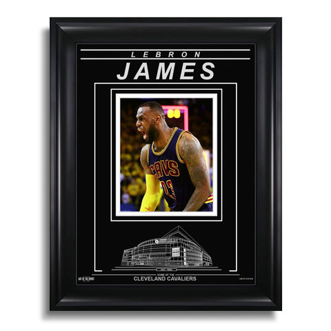 Fotografía enmarcada grabada de LeBron James, Cleveland Cavaliers (primer plano)
