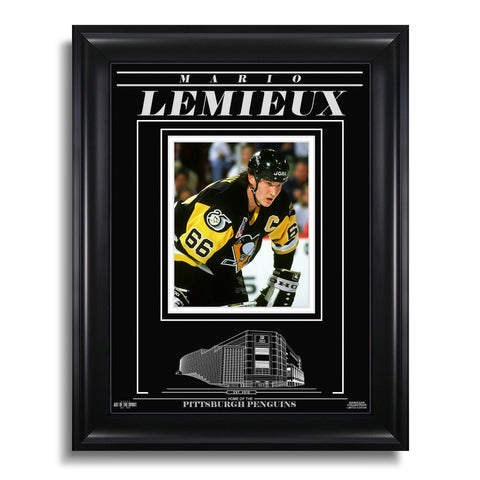 Fotografía enmarcada grabada de Mario Lemieux de los Pittsburgh Penguins (primer plano)