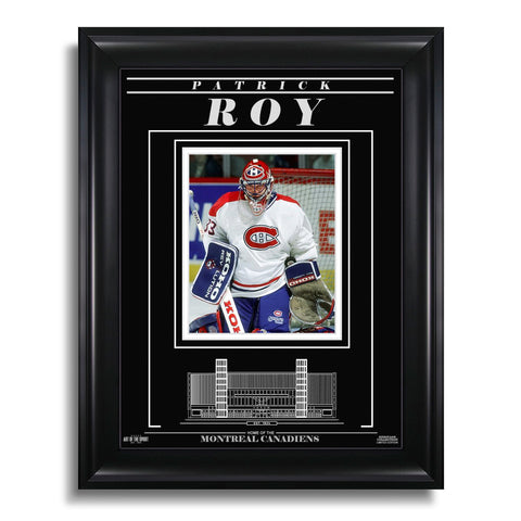 Fotografía enmarcada grabada de Patrick Roy de los Montreal Canadiens - Focus