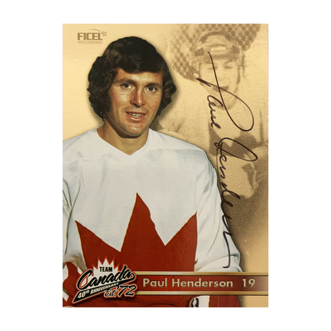 Tarjeta oficial firmada por el equipo de Canadá del 40.° aniversario de 1972, número 19 de Paul Henderson