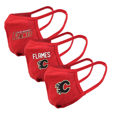 Paquete de 3 mascarillas reutilizables con el logotipo del equipo de la NHL de Calgary Flames para jóvenes