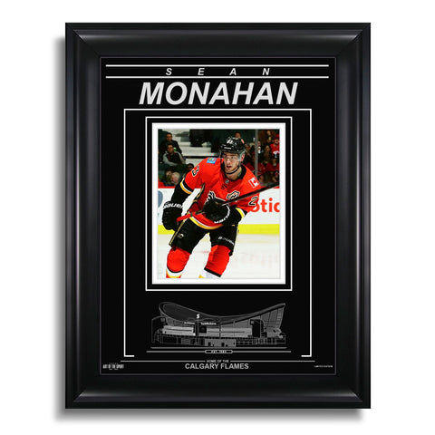 Fotografía enmarcada grabada de Sean Monahan de los Calgary Flames (primer plano)