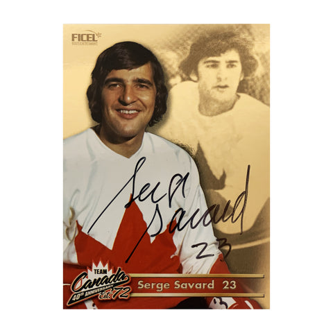 Tarjeta oficial firmada por Serge Savard #23 del 40.° aniversario del equipo de Canadá de 1972
