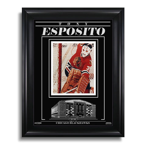 Fotografía enmarcada grabada de Tony Esposito Chicago Blackhawks - Acción