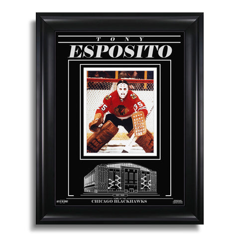 Fotografía enmarcada grabada de Tony Esposito de los Chicago Blackhawks - Focus