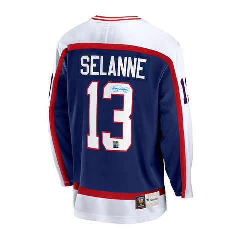 Camiseta vintage de los Winnipeg Jets firmada por Teemu Selanne