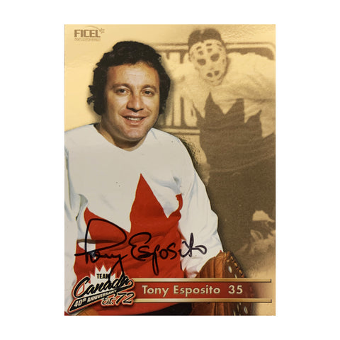 Tarjeta oficial firmada por el equipo de Canadá del 40.° aniversario de Tony Esposito n.° 35, 1972