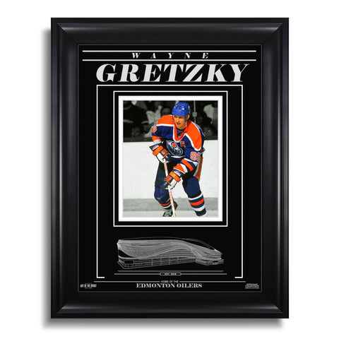 Fotografía enmarcada grabada de Wayne Gretzky Edmonton Oilers - Acción