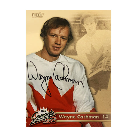 Tarjeta oficial firmada del 40.° aniversario del equipo de Canadá de 1972, número 14 de Wayne Cashman