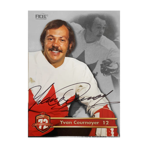 Tarjeta oficial firmada del 35.° aniversario del equipo de Canadá de 1972, número 12 de Yvan Cournoyer