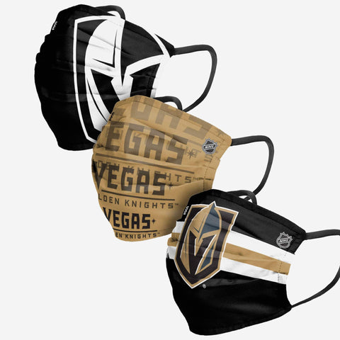 Paquete de 3 mascarillas plisadas reutilizables para el día del partido de la NHL de los Vegas Golden Knights unisex